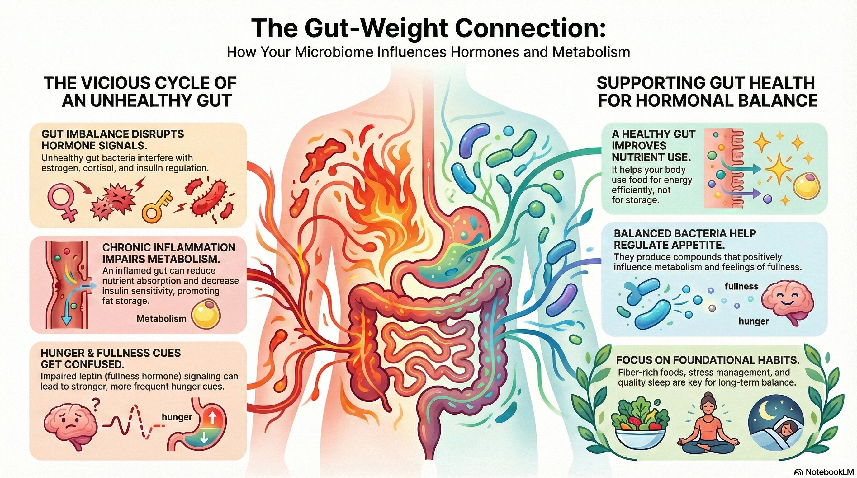 How gut health impacts hormones and weight gain infographic Eternal Vitality Orlando Florida