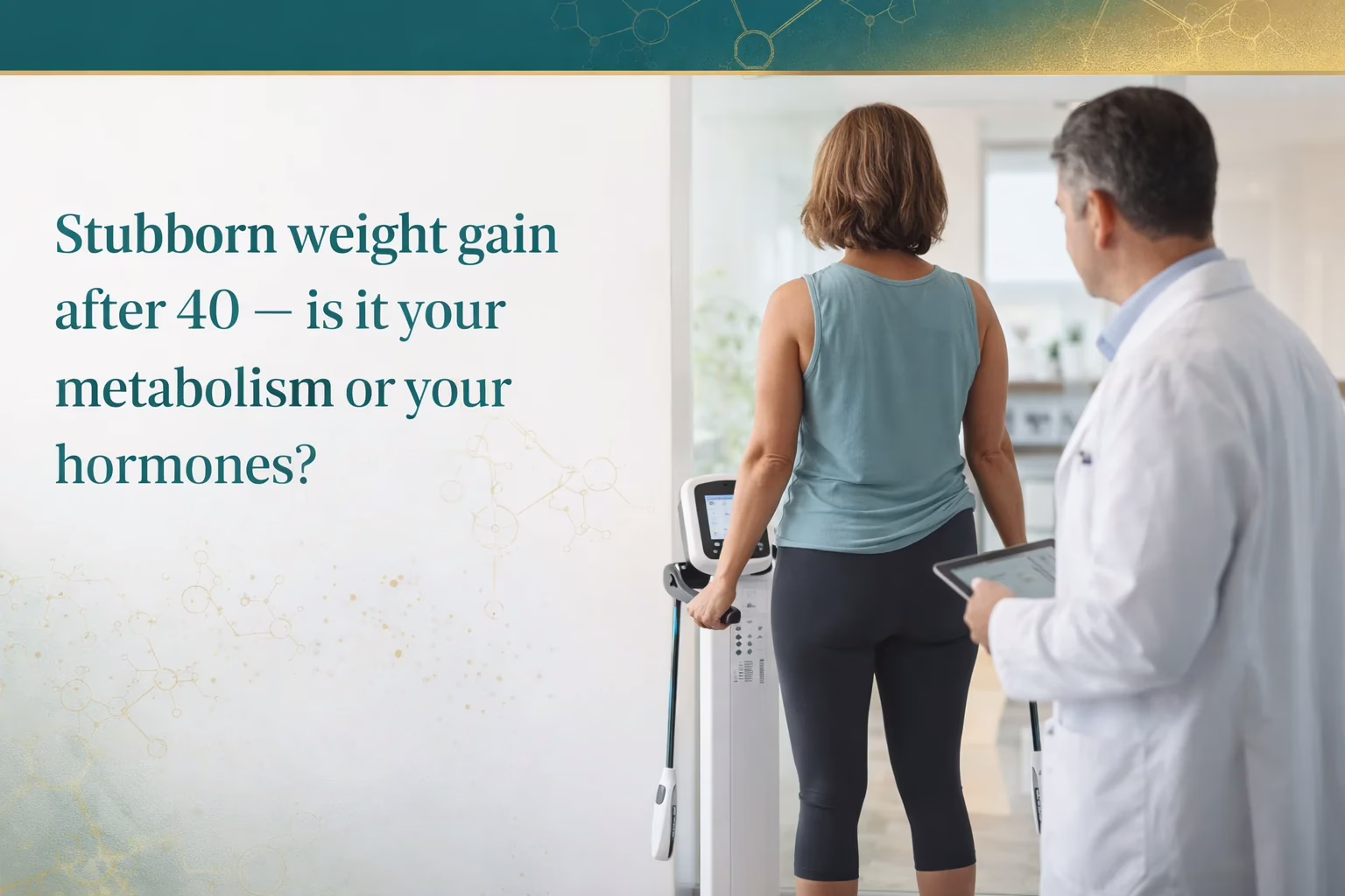 Patient completing an InBody body composition scan at Eternal Vitality a concierge functional medicine and hormone clinic in Orlando, Florida, for stubborn weight gain after 40