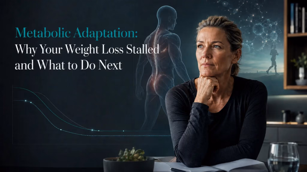 Metabolic adaptation and stalled weight loss illustrated through muscle preservation, daily movement, and changing energy expenditure in a middle-aged woman article for Eternal Vitality in Orlando Florida